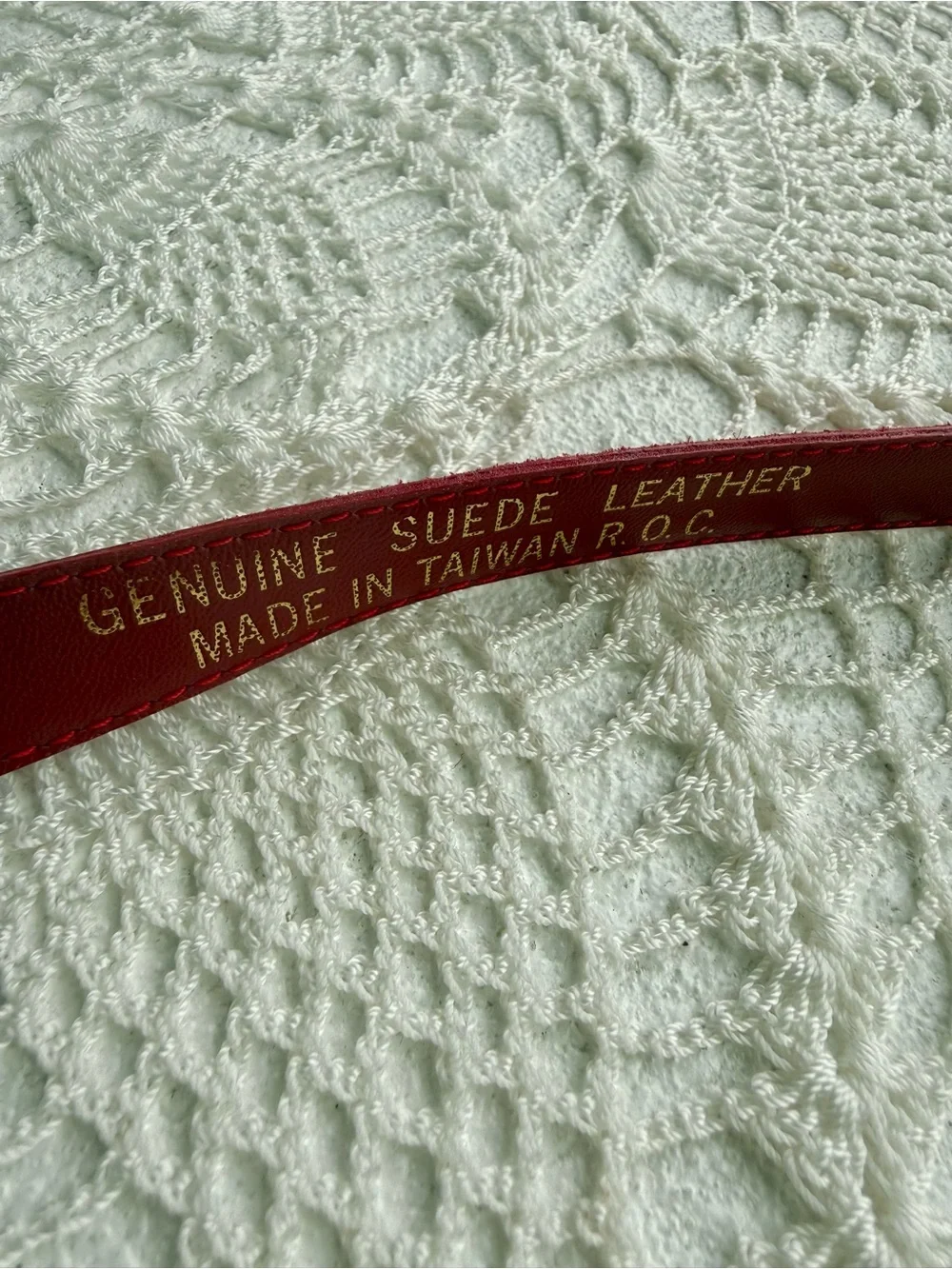 Vintage Red Suede Leather Skinny Belt Gold Buckle Made in Taiwan 90s